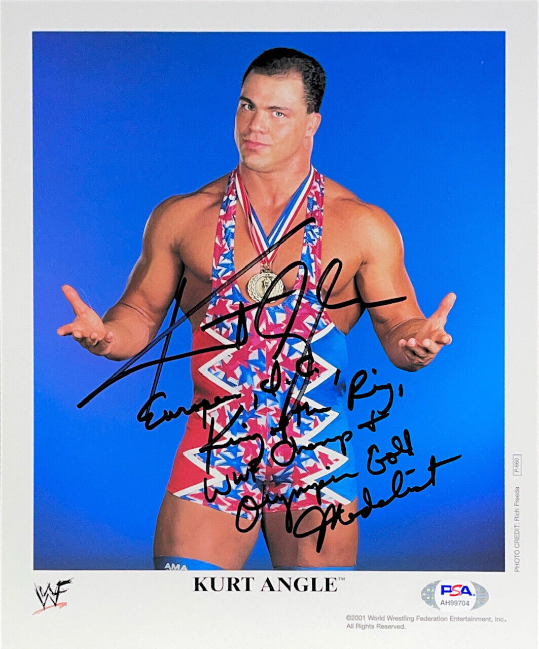 WWE KURT ANGLE P-660 HAND SIGNED AUTOGRAPHED 8X10 PROMO Photo Poster painting WITH PSA COA 2