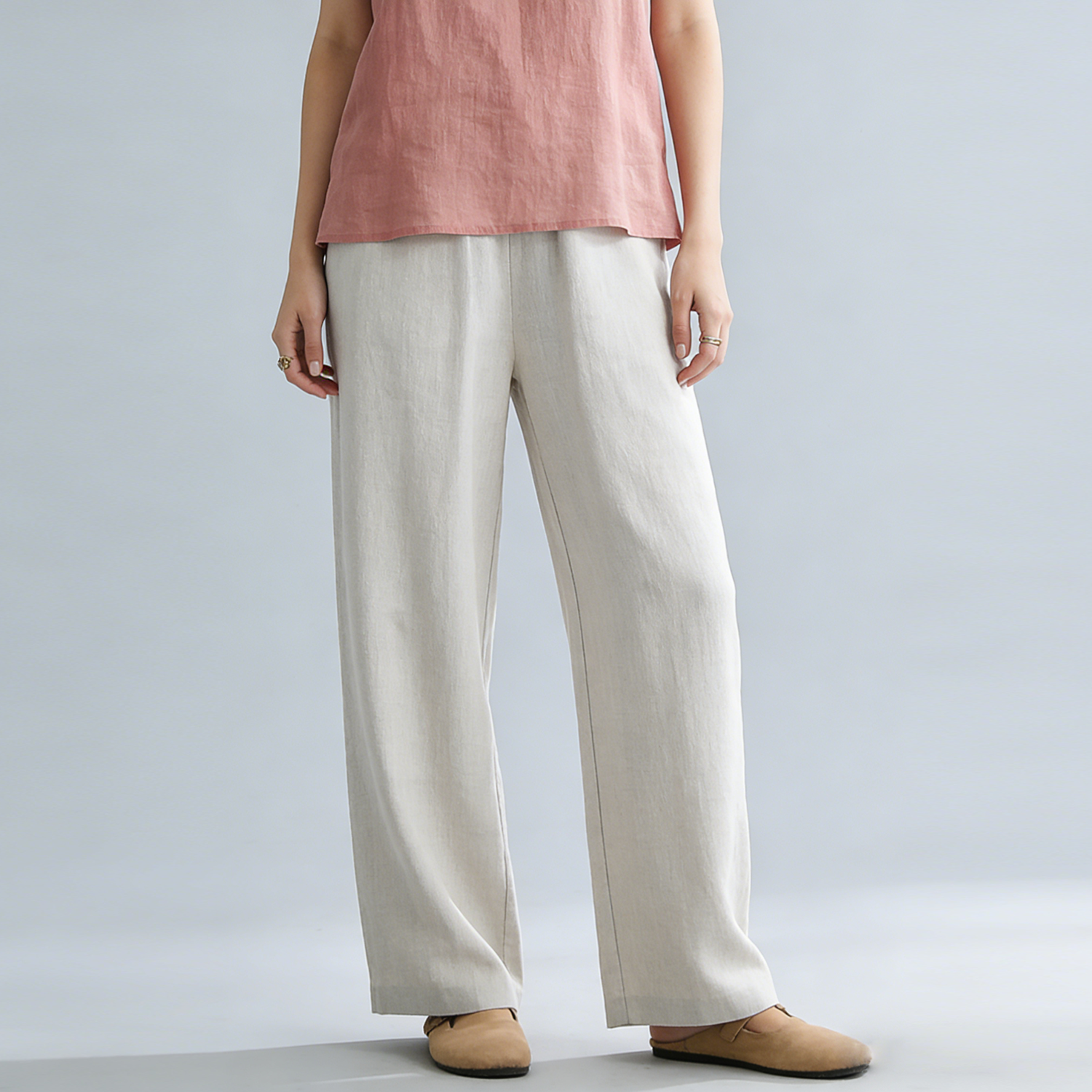 Linen Pants Women 100% Linen Wide Leg Elastic Waist Trousers REAL SILK LIFE