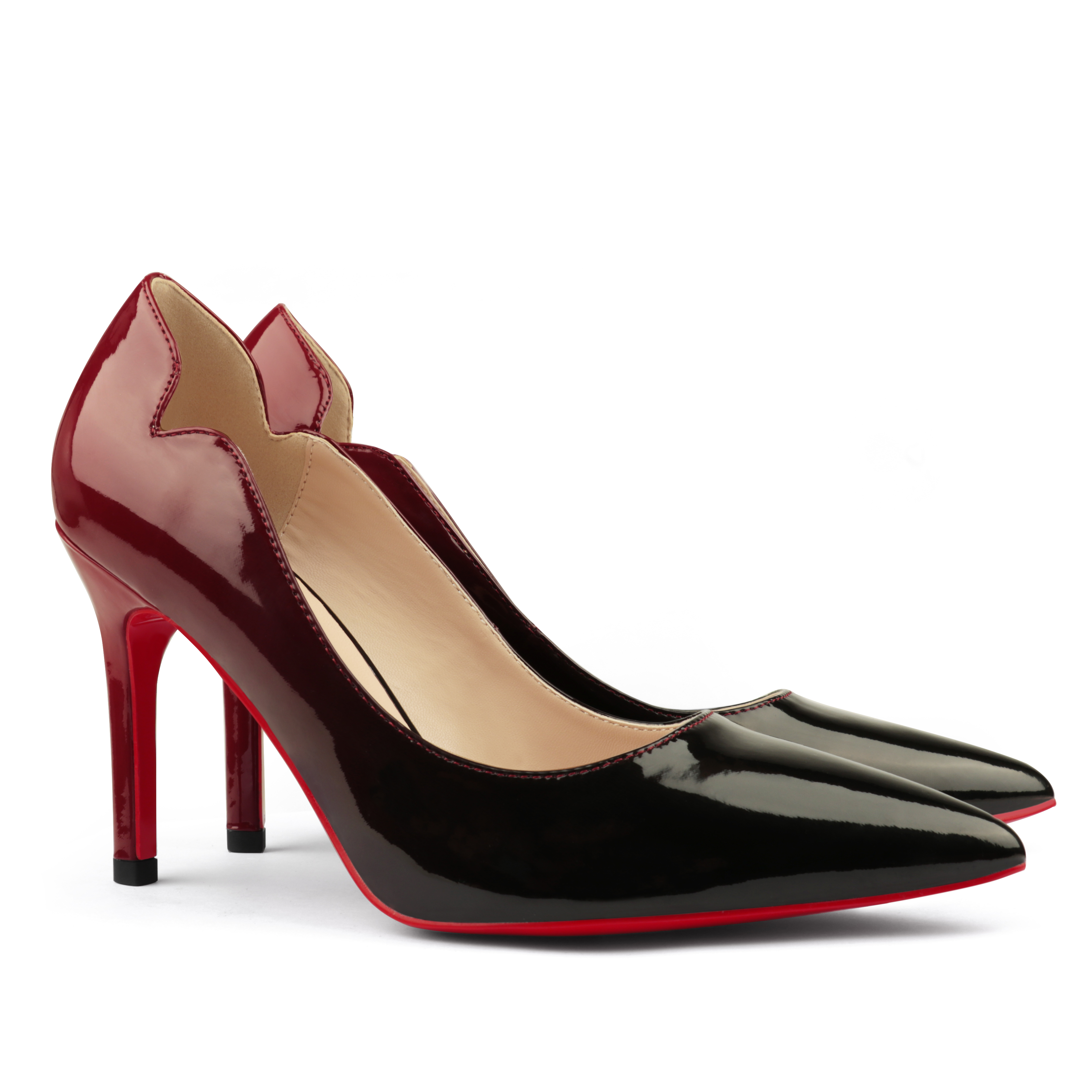 90mm Women's Pointed Toe Kitten Heels Chick Red Bottom Stiletto Gradient Pumps-MERUMOTE