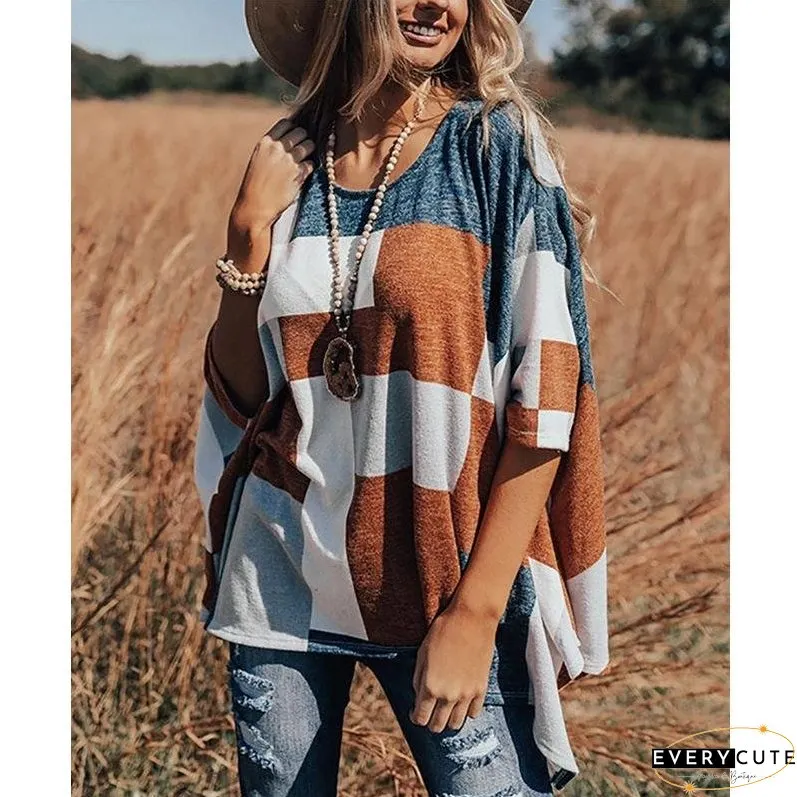 Plaid Crew Neck Sleeve Top