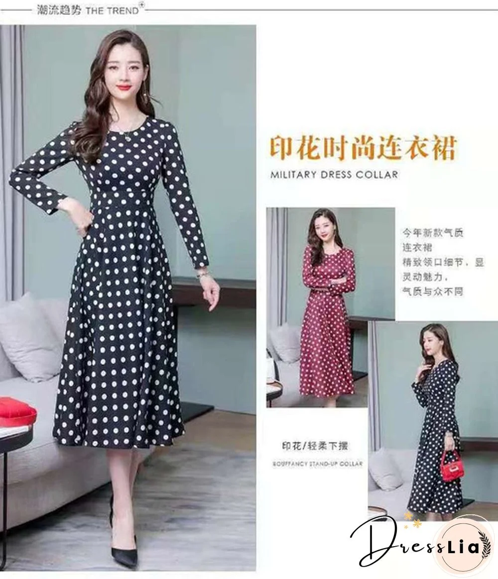 Fashion Dresses Plus Size 3XL Middle Aged Women Spring Autumn Dress New Casual Printed Long Sleeve Maxi Vestidos