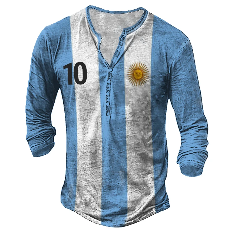 Men's 2022 World Cup Argentina Flag Football Henley Collar Top