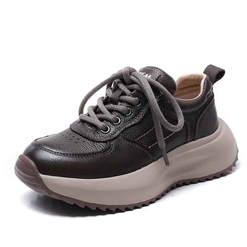 Yyvonne Layer Of Cowhick Old Dad Shoes Spring And Autumn New Comfortable Soft Sole Casual Shoes Round Head Single Shoes