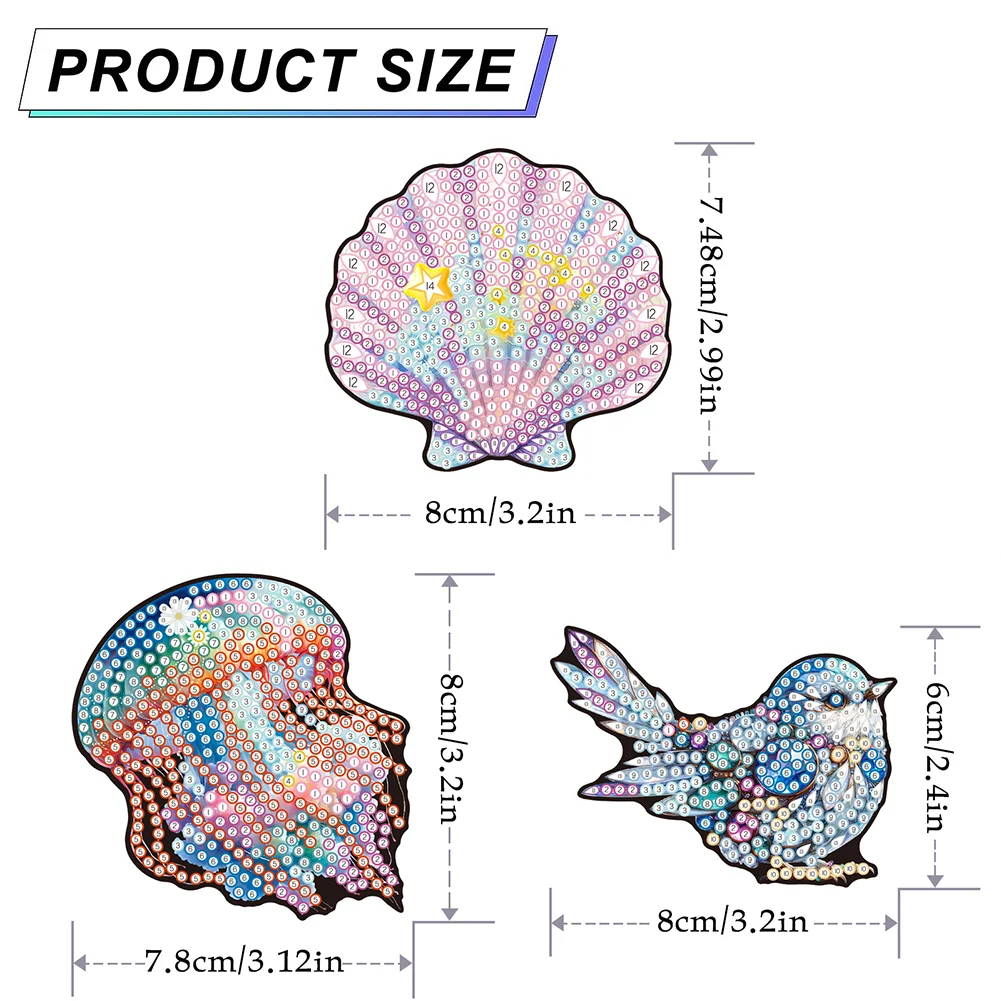 3pcs DIY Marine Life Diamond Painting Hairpin Handmade Diamond Barrette Art