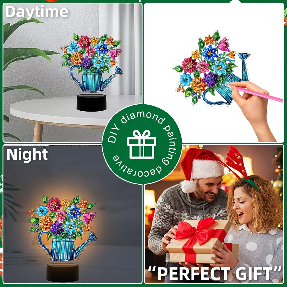 Acrylic Double Sided Butterfly Vase Diamond Painting LED Night Light for Desktop