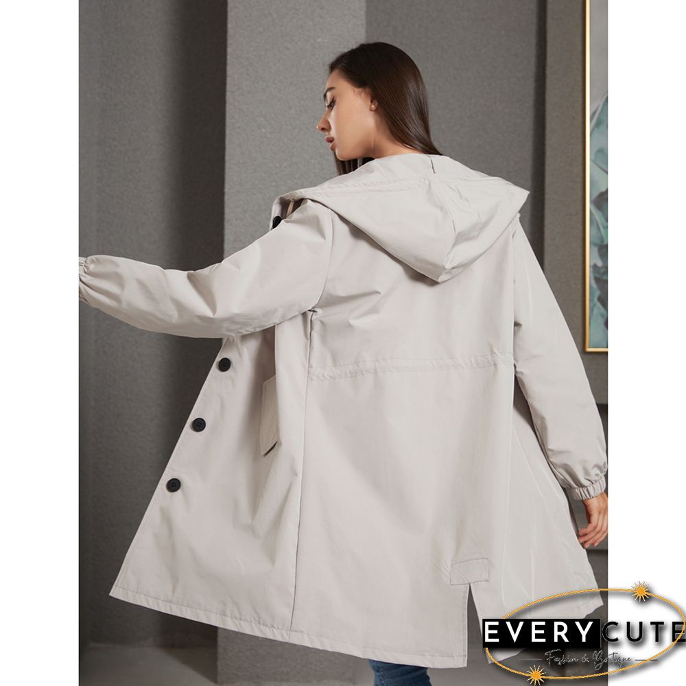 Light Gray Weatherproof Hooded Outdoor Rainproof Coat