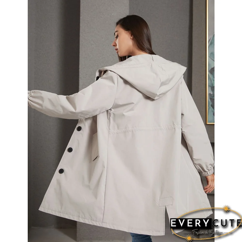 Light Gray Weatherproof Hooded Outdoor Rainproof Coat