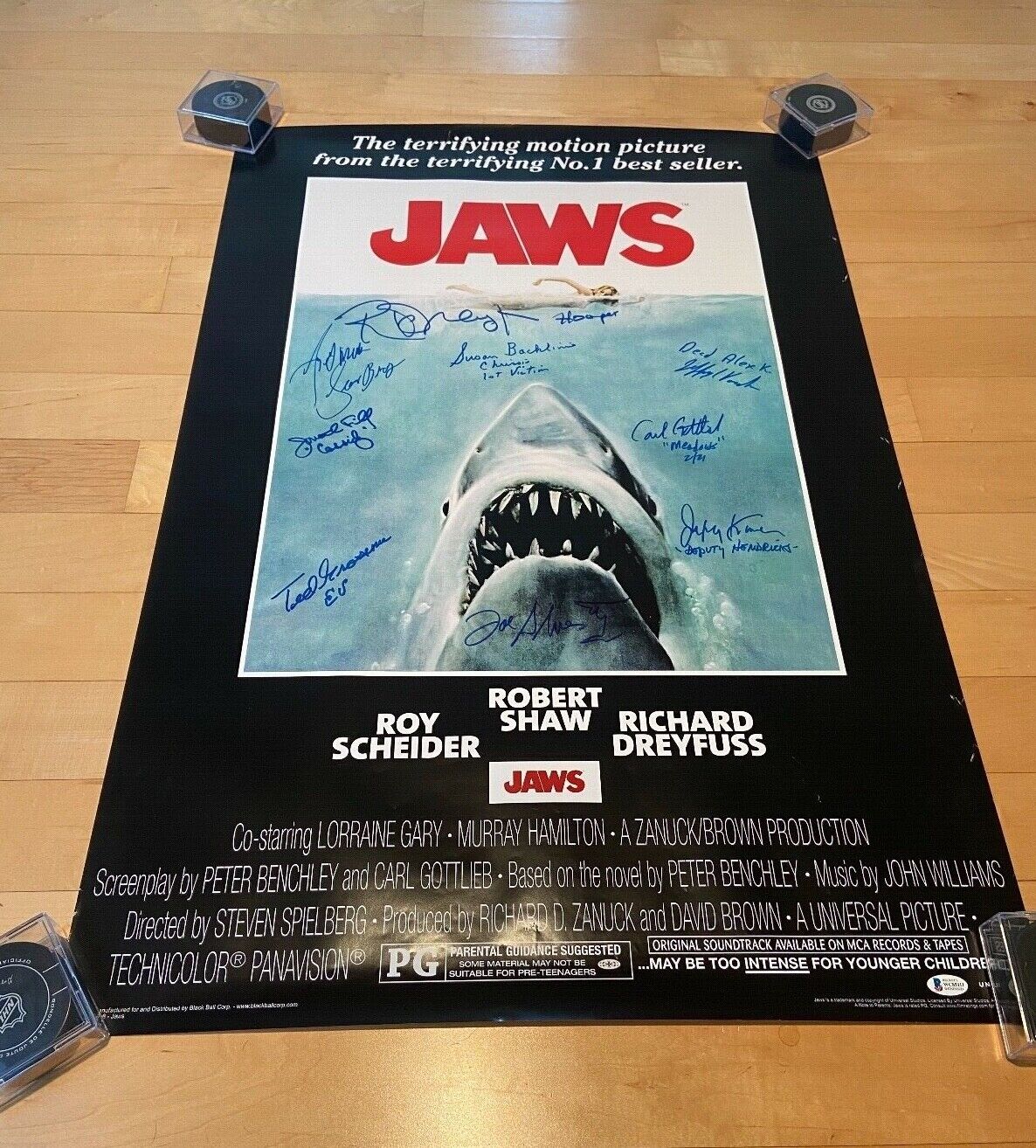 * JAWS * signed 24x36 movie poster * DREYFUSS, KRAMER, BACKLINIE +6 MORE * COA 3