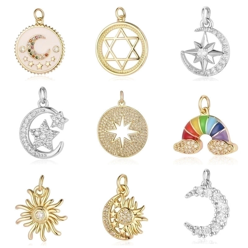 3 Pieces Copper Zircon 18K Gold Plated Sun Rainbow Star