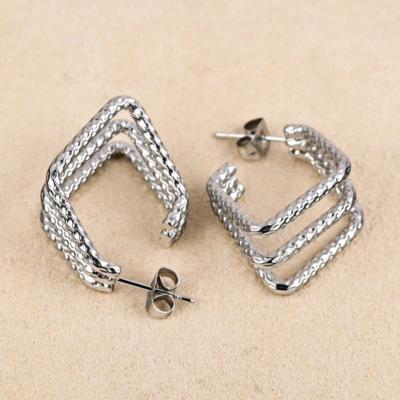 1 Pair Minimalist Geometric Polishing Hollow Out 201 Stainless Steel 18K Gold Plated Ear Studs