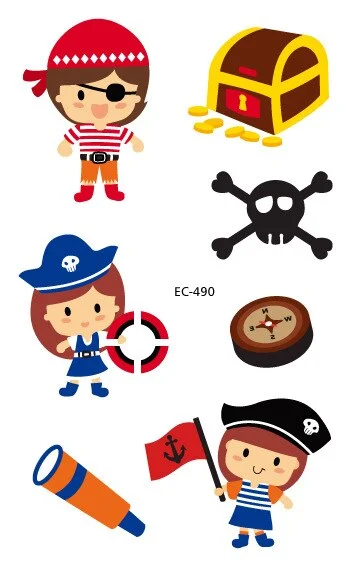 12 kinds Cartoon Pirates Temporary Tattoo Stickers for Kids faux tatouage temporaire Disposable Children Cute Boy Gift