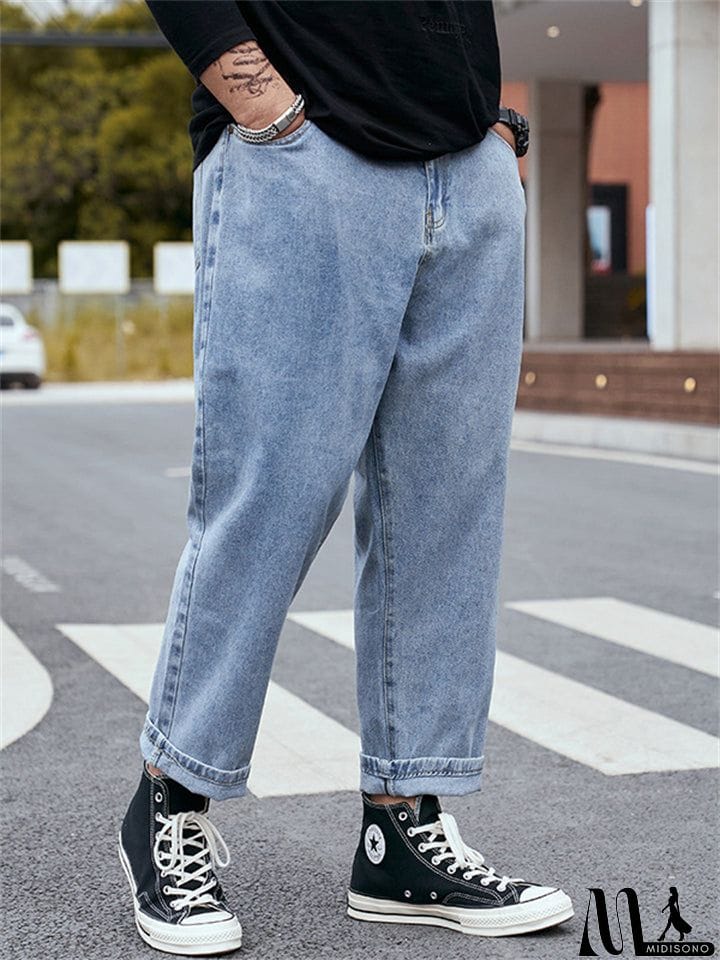 MidiSono - Men's Fashion Loose Straight-Leg Casual Harem Pants Denim Jeans