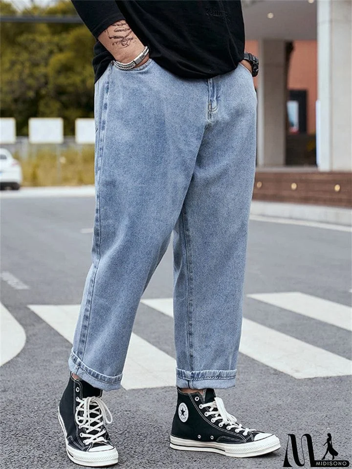 MidiSono - Men's Fashion Loose Straight-Leg Casual Harem Pants Denim Jeans