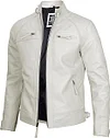 🛒Jaquetas masculinas de couro leg&iacute;timo de cordeiro da fjackets - jaqueta de couro acolchoada estilo motociclista (Cafe Racer), com z&iacute;per.