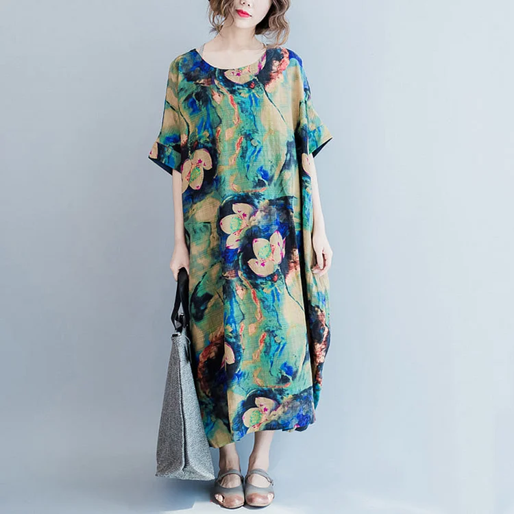 Fashion Flower Print Plus Size Casual Loose Summer Dresses