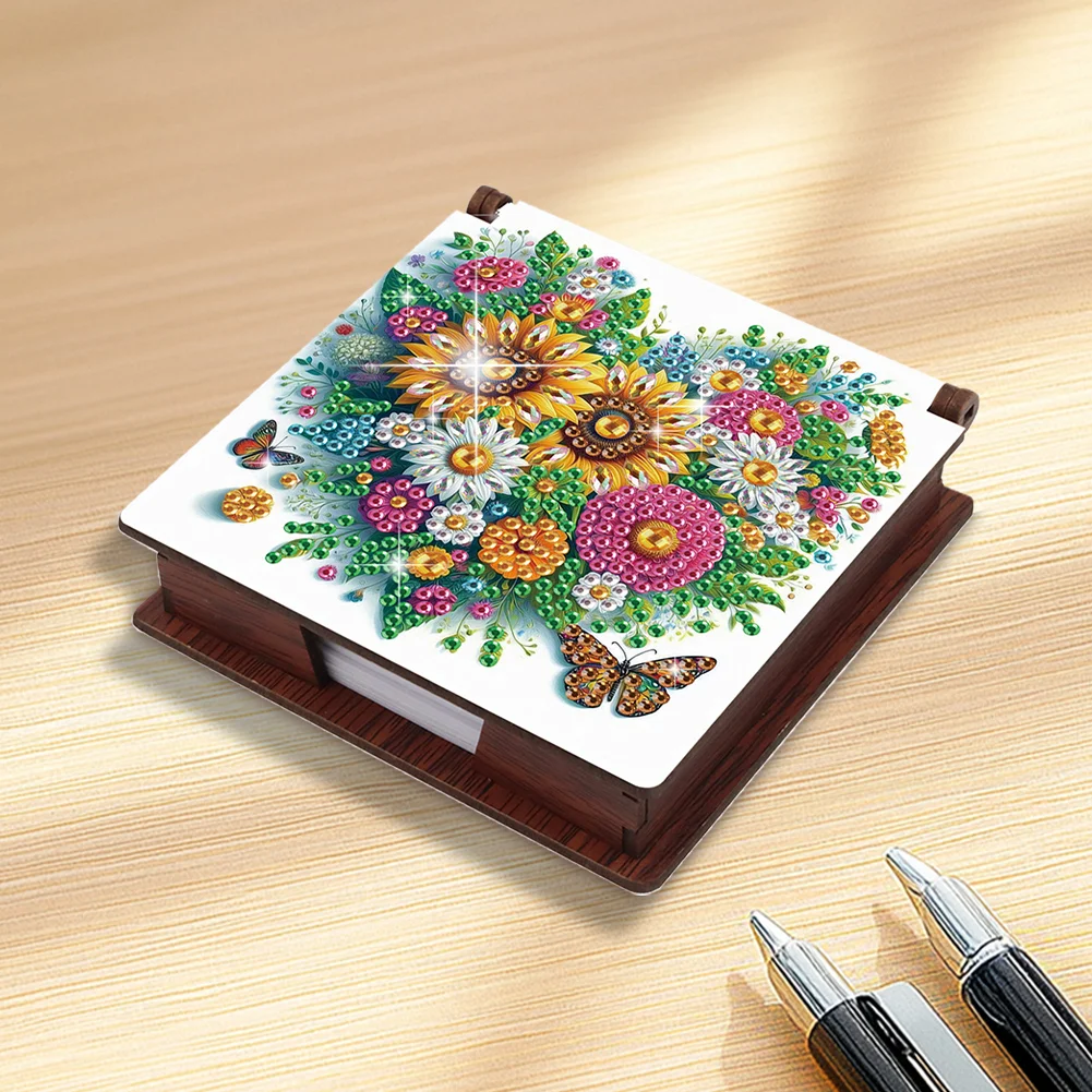 Wood Heart Sunflower Diamond Painting Memo Pad Holder Mosaic Kit for Home Office
