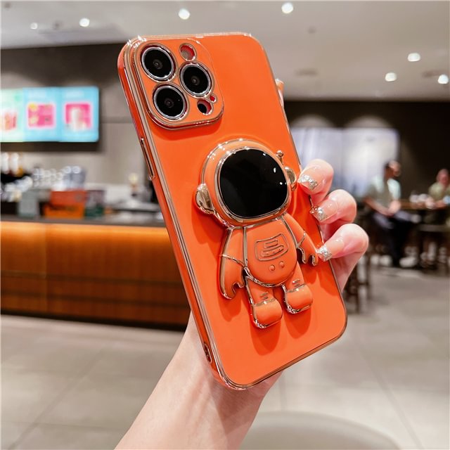 【Buy 3 Free Shipping】2022 New Color Fashion Cute Plating Astronaut Stand All-inclusive Case for iPhone