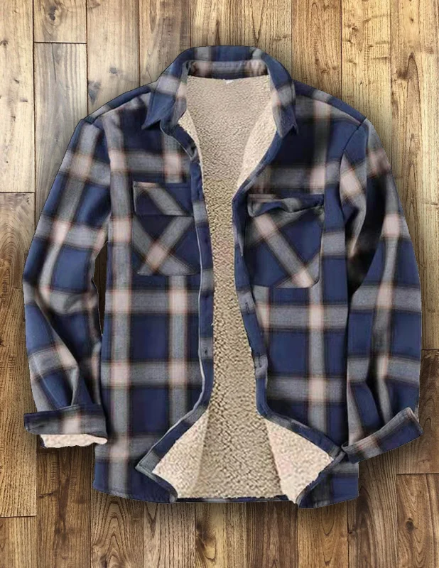 Men's Check Casual Fleece Thermal Shirt Jacket
