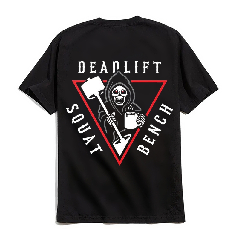 DEADLIFT,SQUAT,BENCH SKULL PRINT T-SHIRT