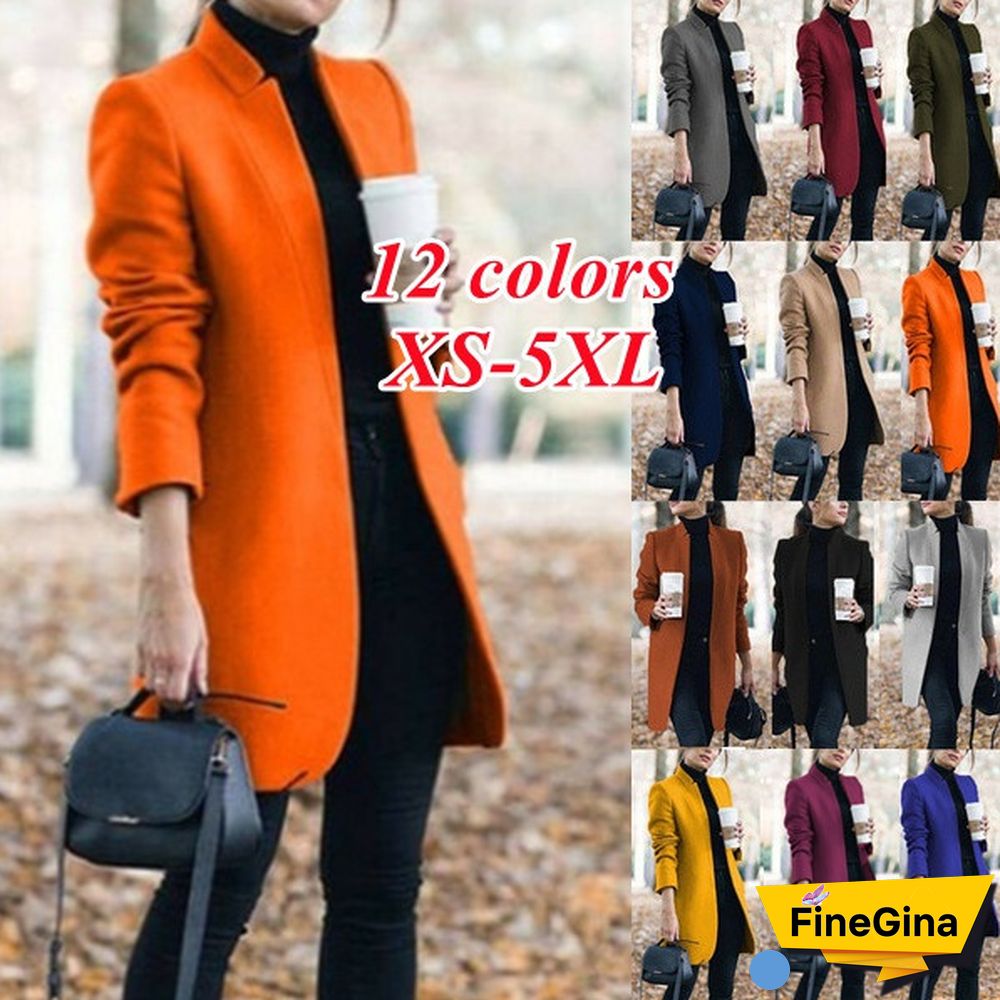 NEW Trending Autumn and Winter Fashion Women's Stand-up Collar Woolen Coat Solid Color Lapel Wool Overcoat Loose Long Windbreaker Jacket Plus Size