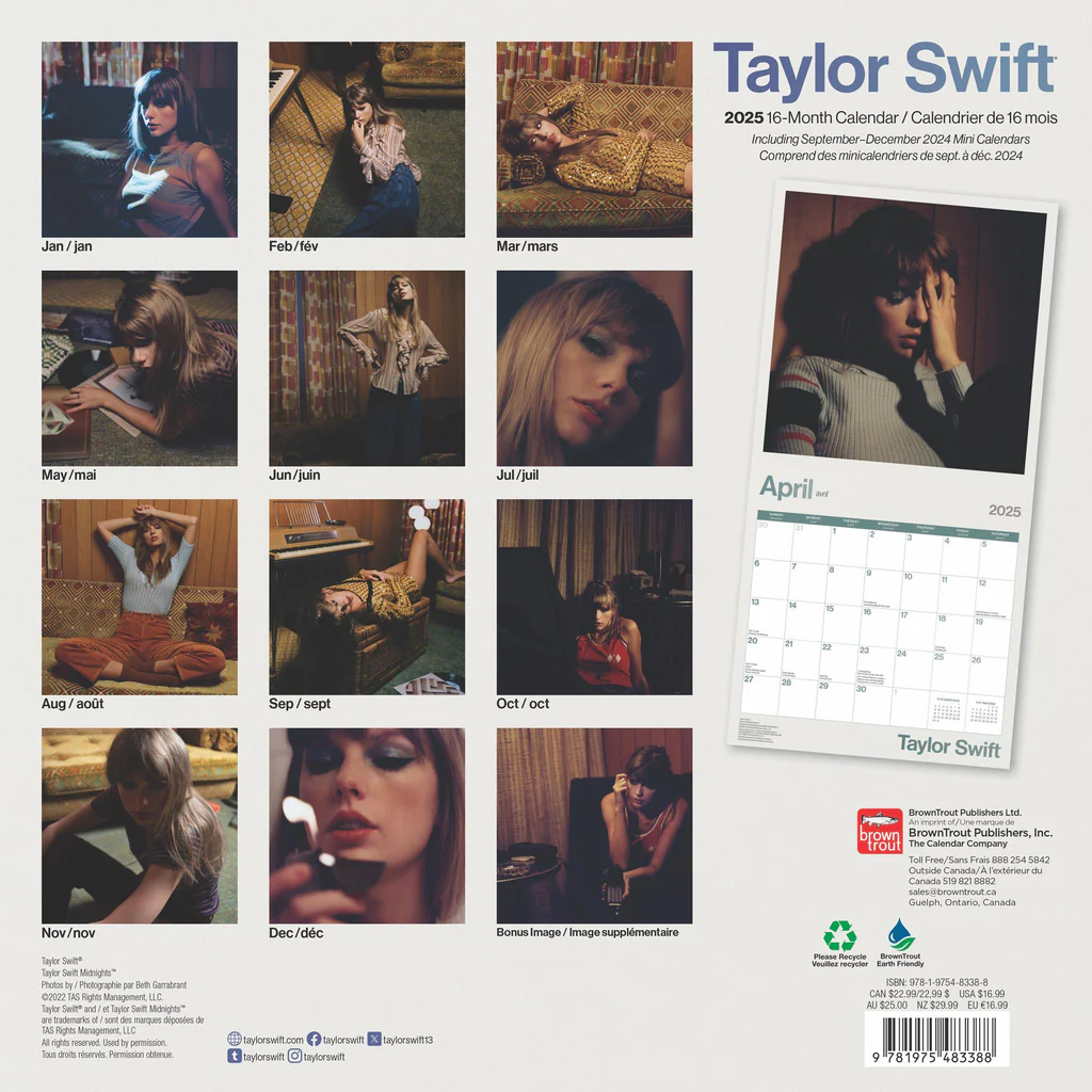 Taylor Swift Midnights Album 2025 Calendar 12 Month Calendar 