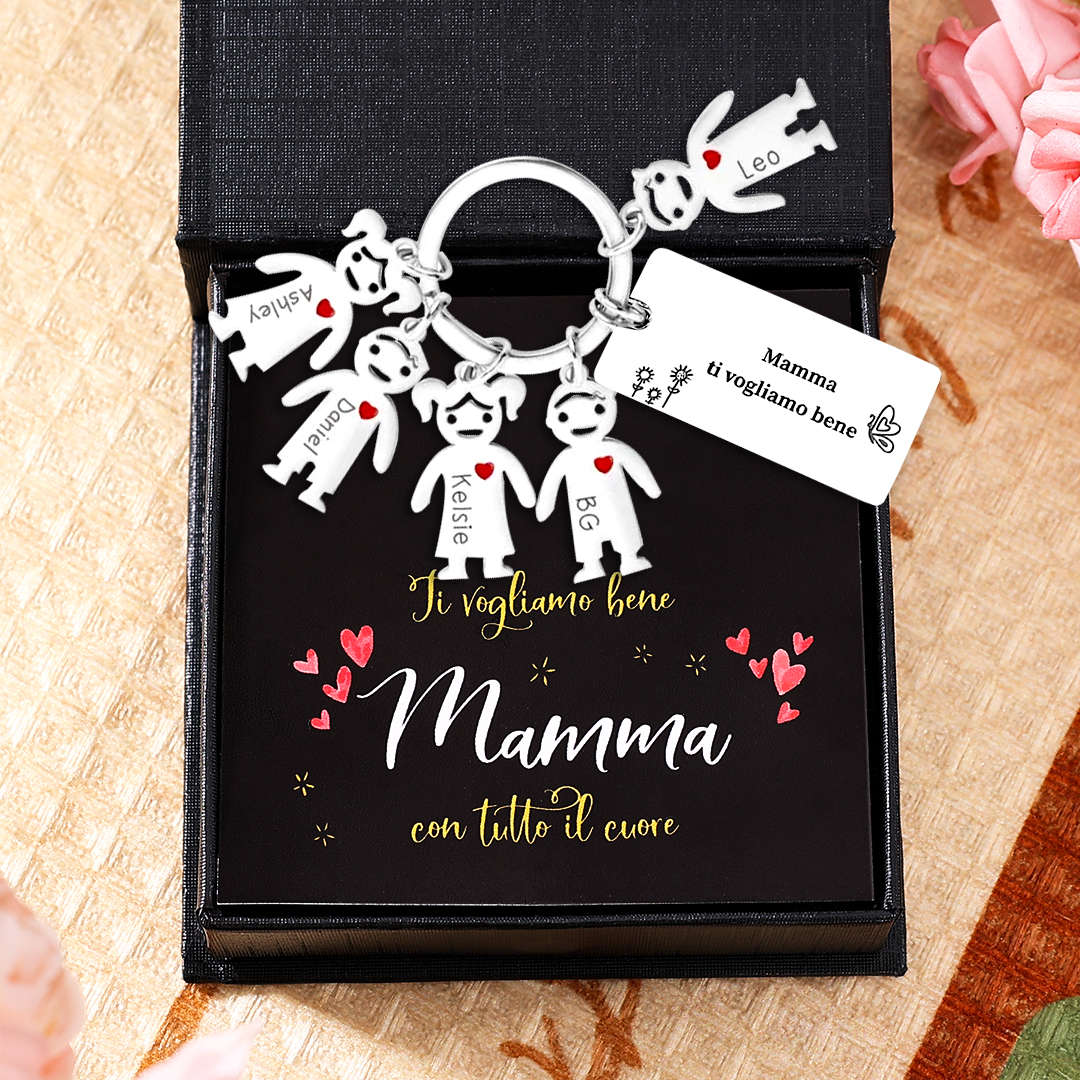 Festa della Mamma Mamma ti voglio bene-Portachiavi ciondolo bambino 5 nomi personalizzati regalo per mamma