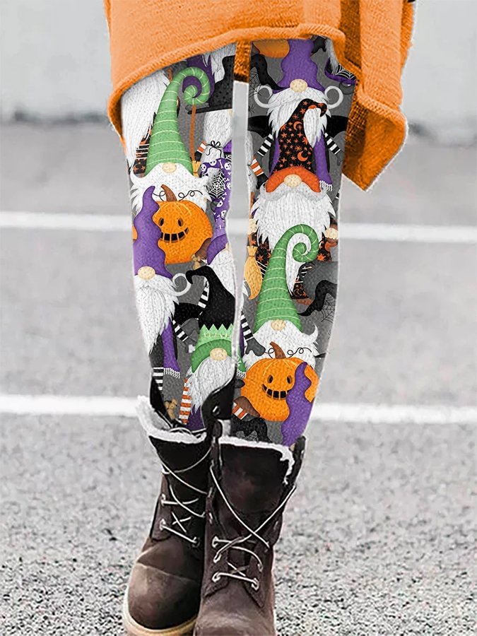 Women's Halloween Pumpkin Gnome Print Leggings