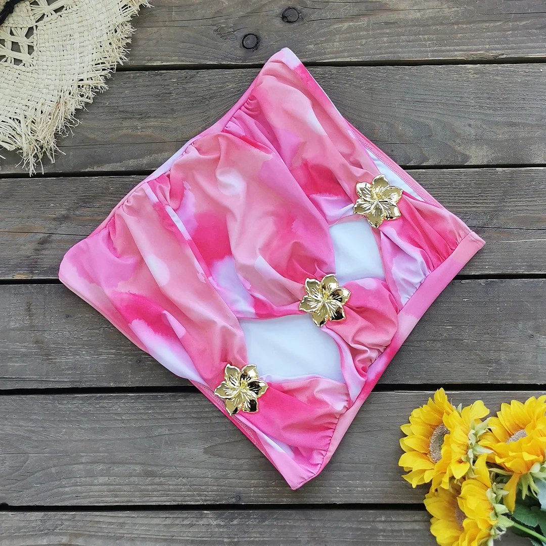 Uveng Solid-Colored Swimsuit Women's 2025 New Short Dress Two Sets Of Hollow Breast Swimsuit Swimsuit