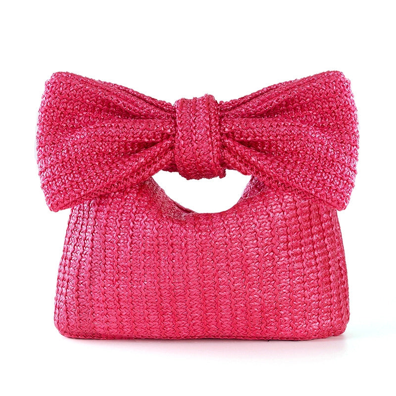 Women’s Straw Bow Knot Elegant Square Zipper Clutch Bag