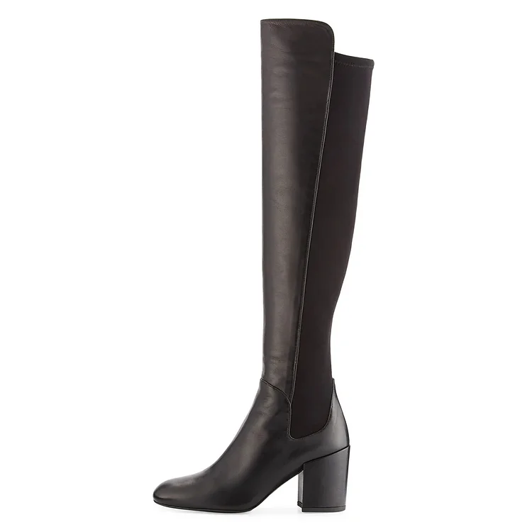 Black Over-the-Knee Block Heel Boots Vdcoo