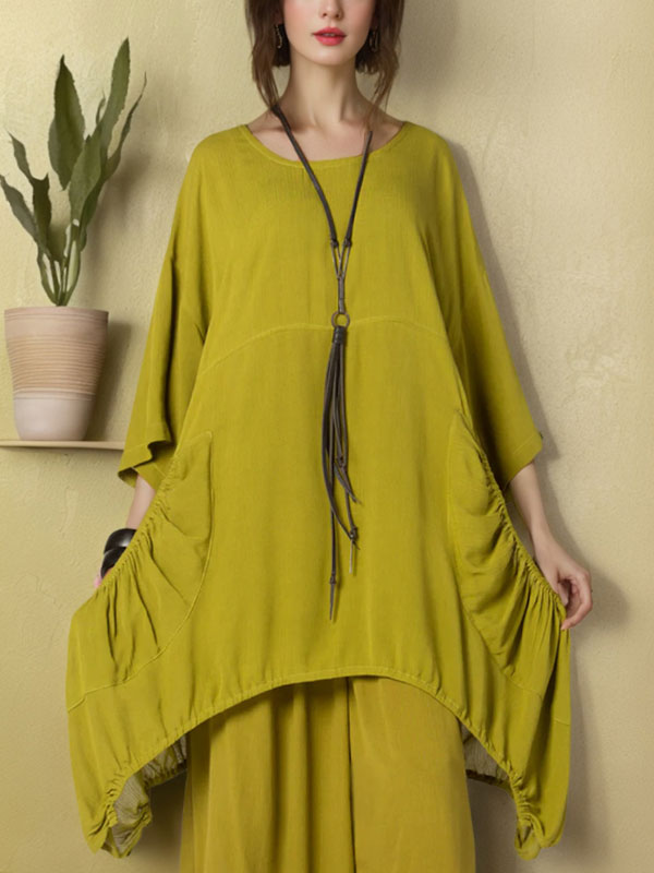 Loose Irregular Ruched Hem Blouses