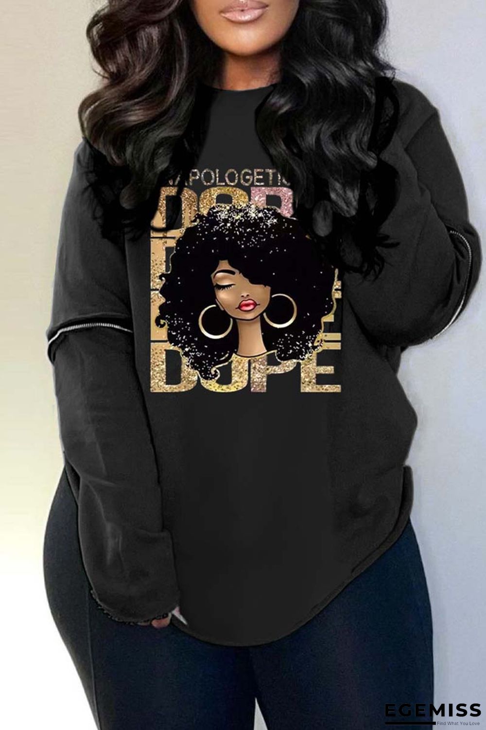 Black Casual Print Ripped Backless O Neck Tops | EGEMISS