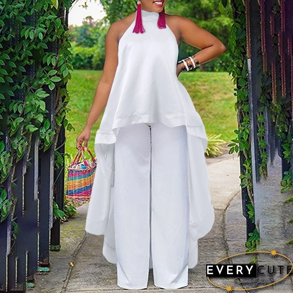 Summer Women Halter Neck Tank Tops Long Dress Sleeveless Backless Casual Loose High Low Blouse Shirt Plus Size