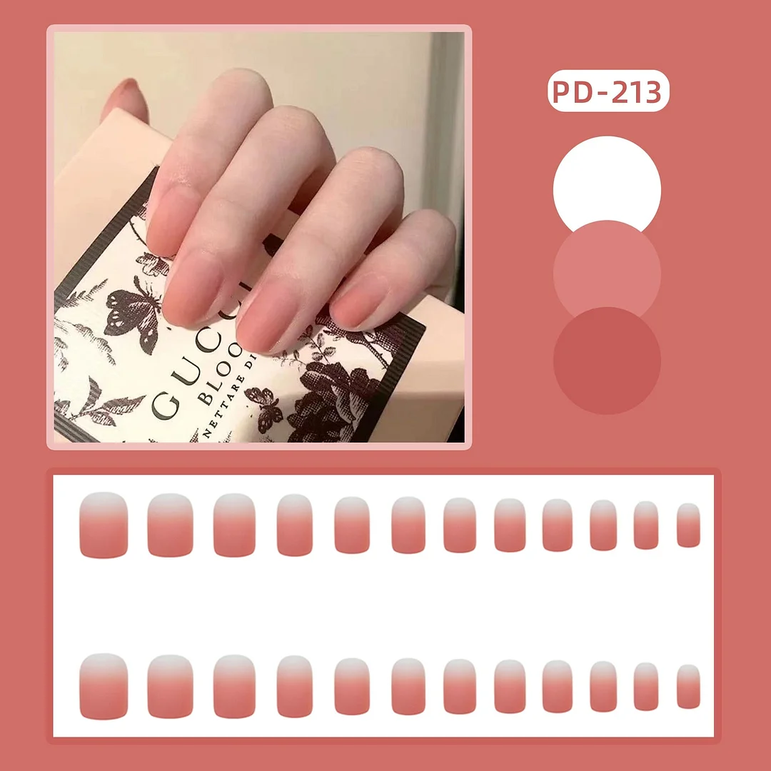 24Pcs Coffee Color With Grids Heart Designs False Nail Full Cover Fake Nails with Glue Detachable Wearable Manicure Nail Tips-Nail Inspo