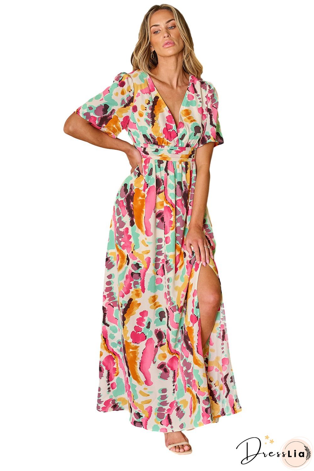 Boho Tie-dye V Neck Maxi Dress