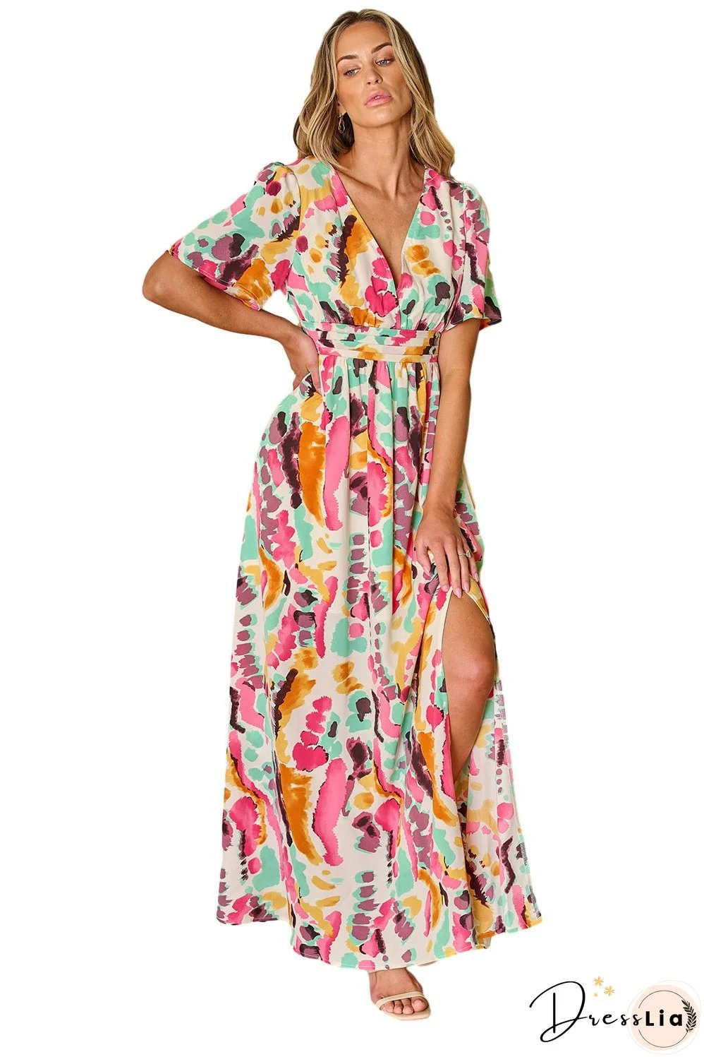 Boho Tie-dye V Neck Maxi Dress