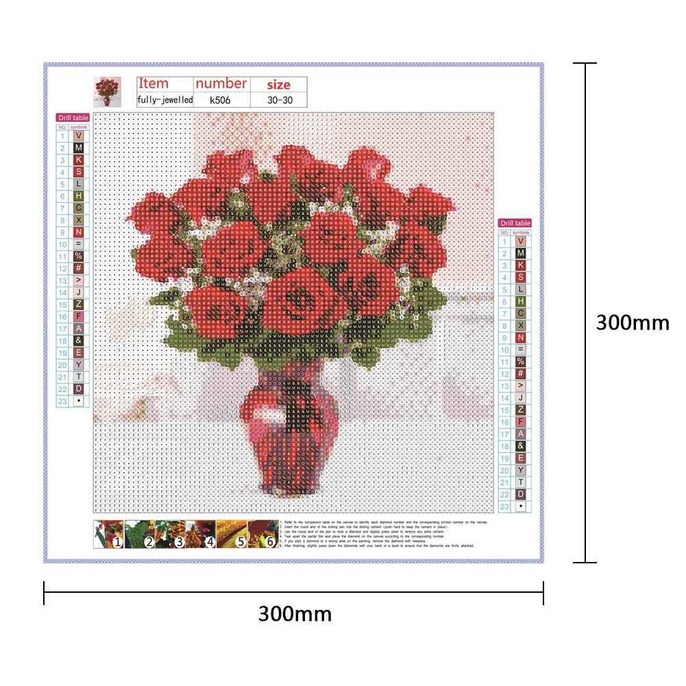 Diamond Painting - Full Round Drill - Red Rose Vase(30*30cm)