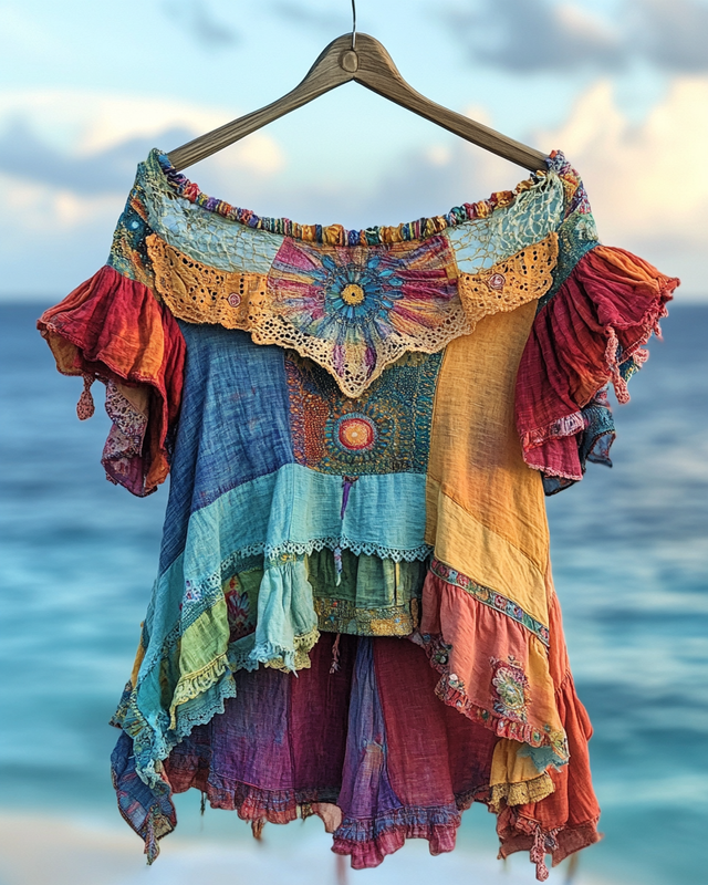 Summer colorful vacation patchwork contrast top