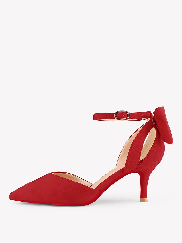60mm Women's Pointed Toe Daily Square Buckle Suede Pumps Kitten Heels Red Bottoms Pumps 