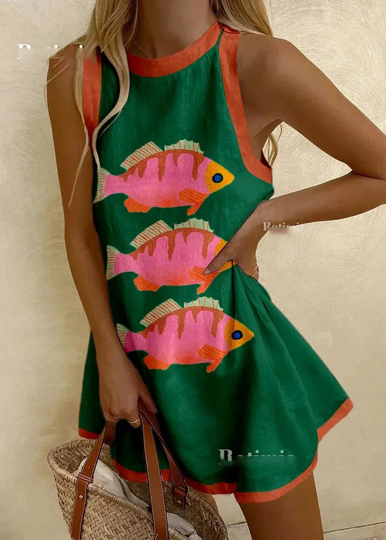 Interesting abstract fish print mini dress