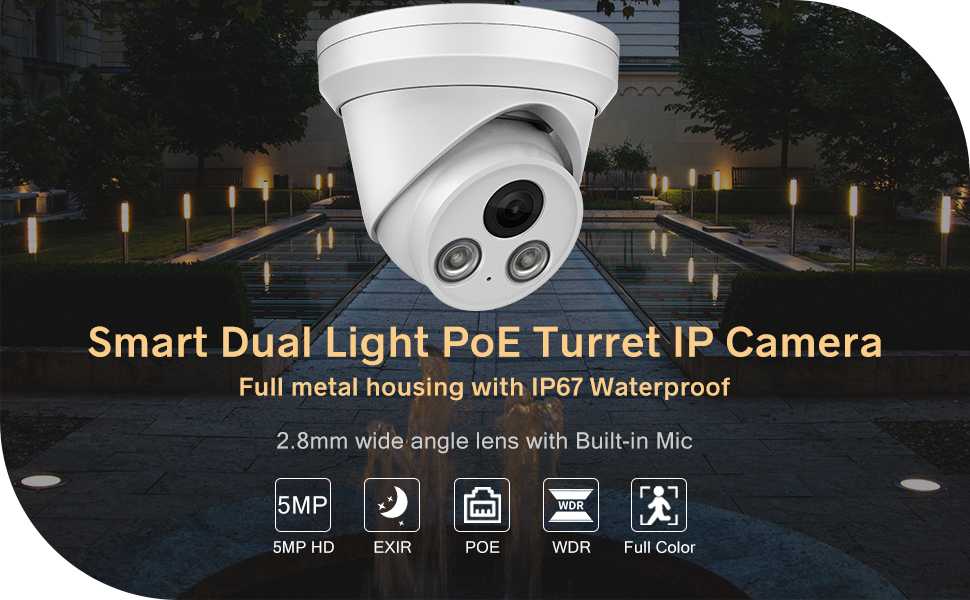 Compatible for Hikvision 5MP Outdoor Security IP PoE Turret IR Camera with Smart Dual Light