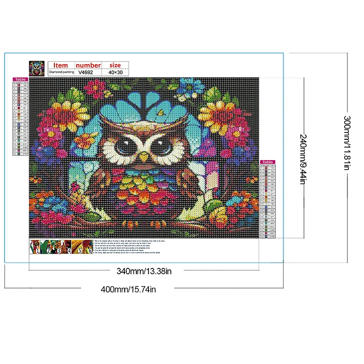 5D DIY Full Round Drill Diamond Painting Stained Glass Owl Kit Home Decor