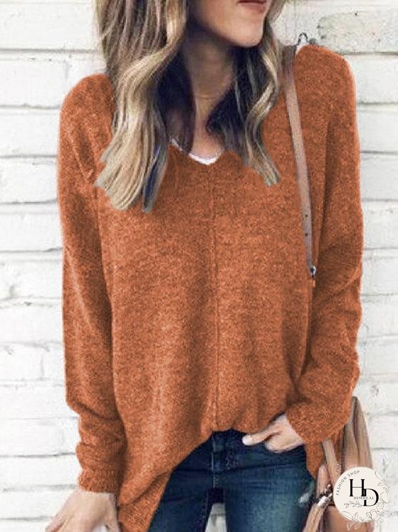 Women's Basic Long Sleeve V-Neck T-Shirt