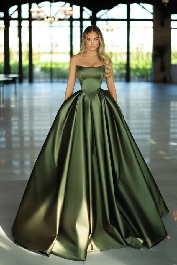 Lvs&Broner Strapless Sleeveless Long A Line Prom Dress With Pockets Pleated 