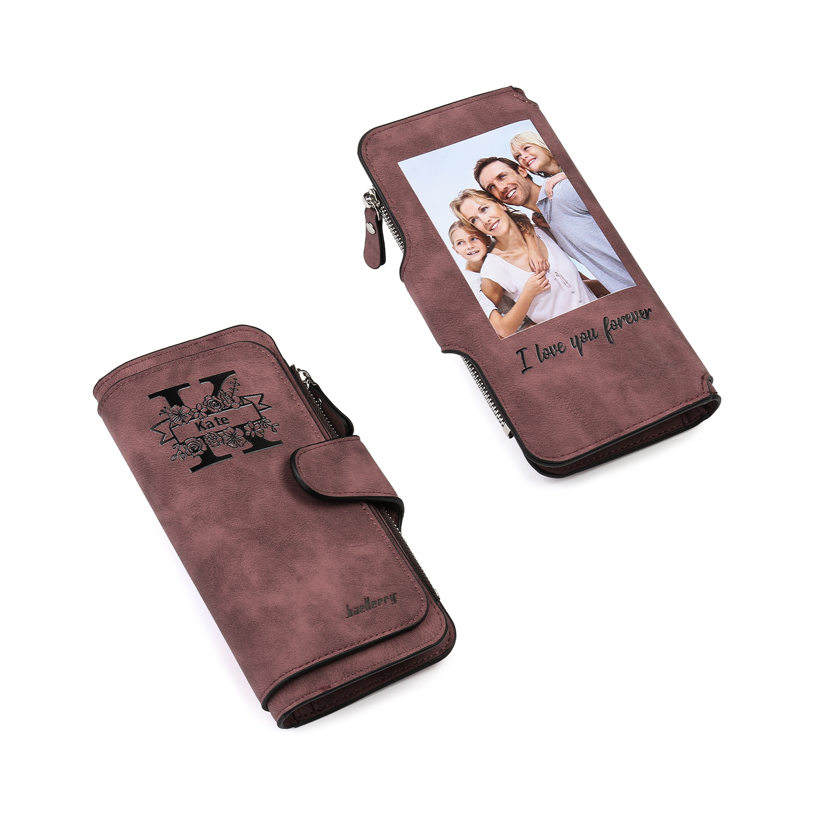 Portafoglio in PU pelle con 1 letetra & 1 testo & 1 nome & 1 foto personalizzati per mamma/nonna