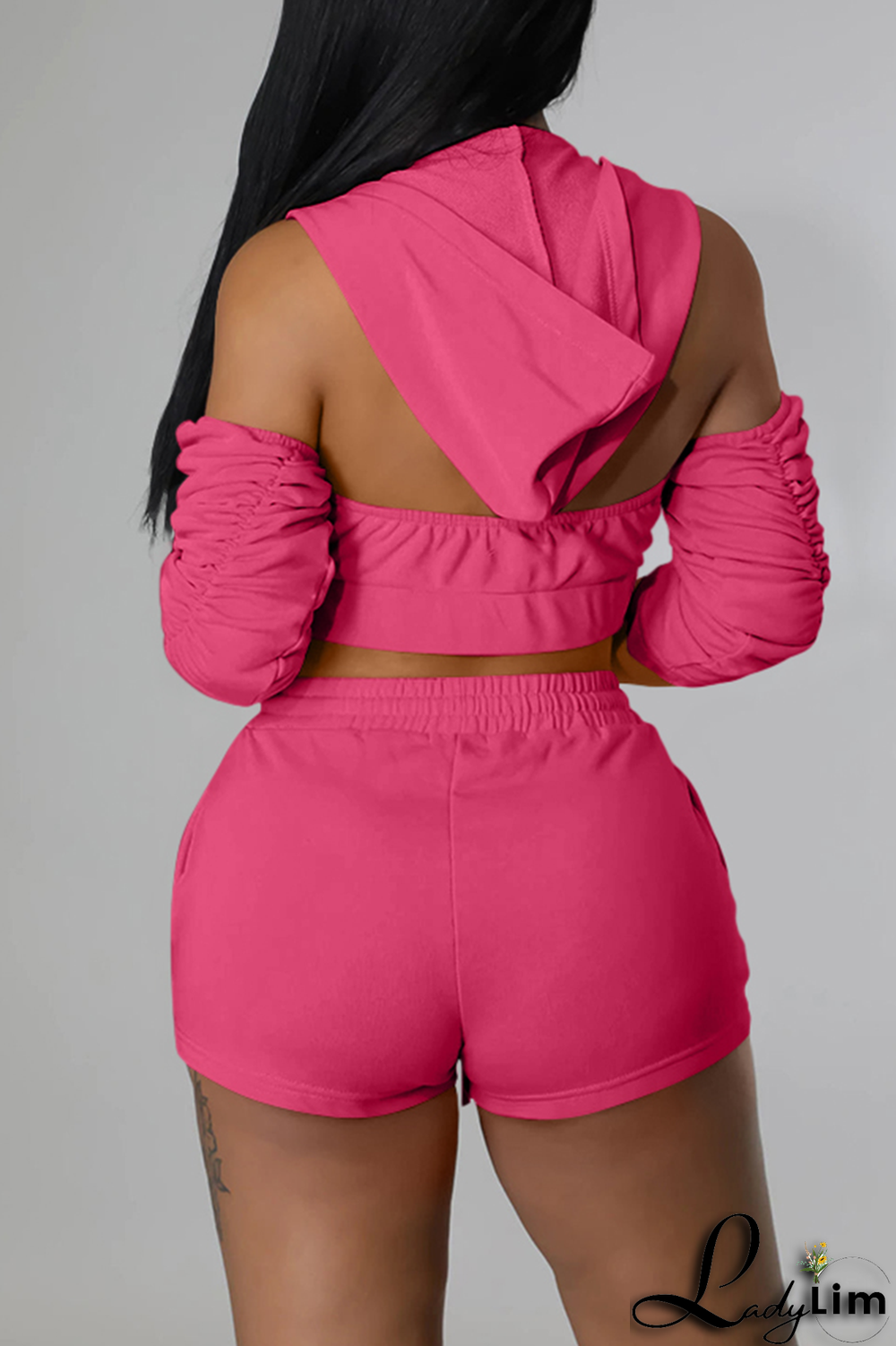 Black Sexy Print Patchwork Hooded Collar Three Quarter Two Pieces