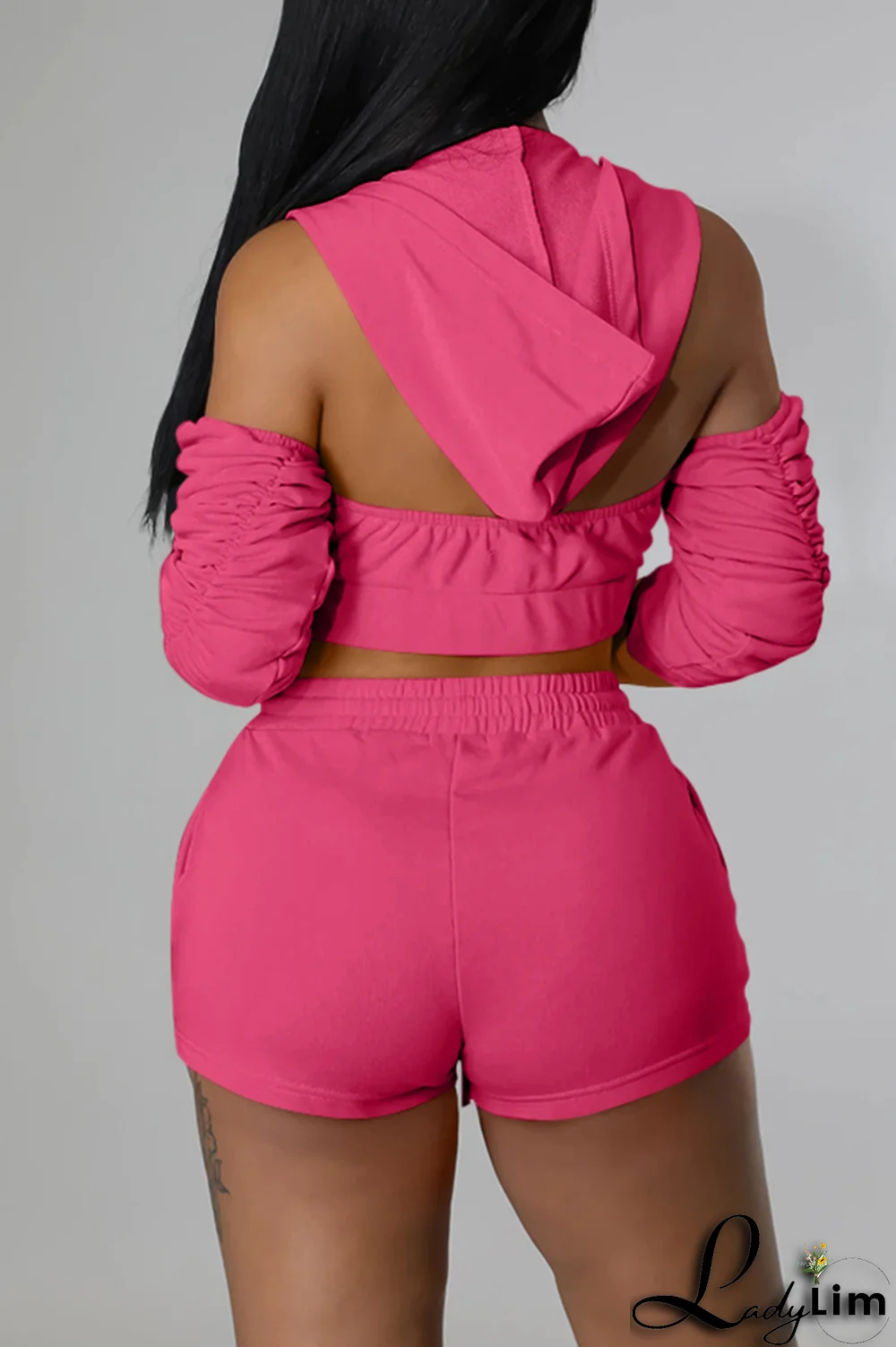 Black Sexy Print Patchwork Hooded Collar Three Quarter Two Pieces