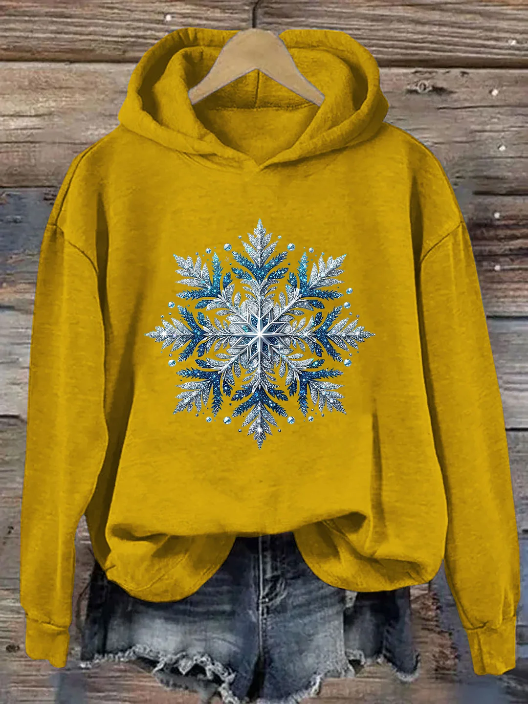 Silver Blue Glitter Snowflake Hoodie