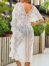 Simple Gauze Crochet Half Sleeves Cover-Ups Tops