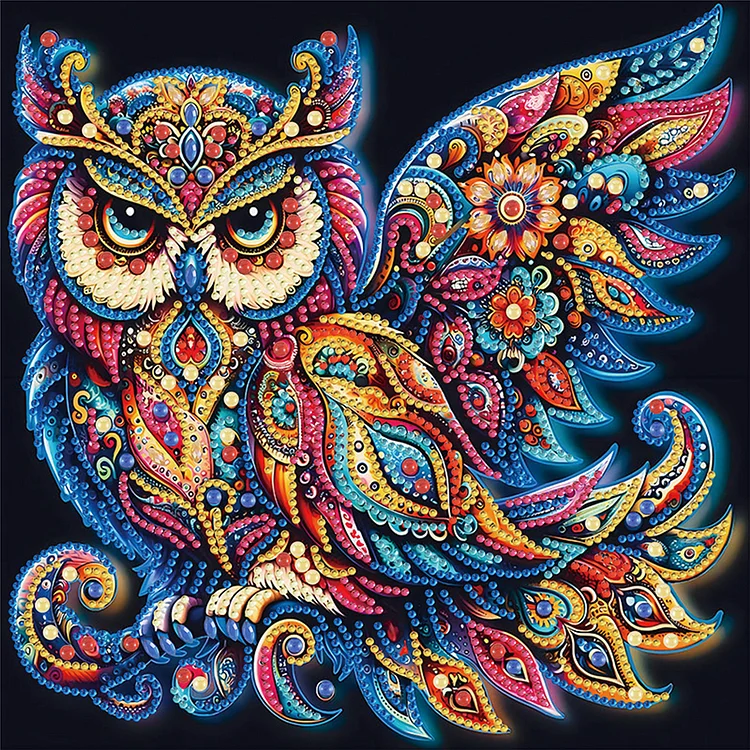 Colorful Mandala Owl 30*30cm (Canvas) Special Shaped Drill Diamond Painting gbfke